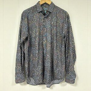 Luchiano Visconti Men's Paisley Long Sleeve Button-Front Shirt Size M Flip Cuff